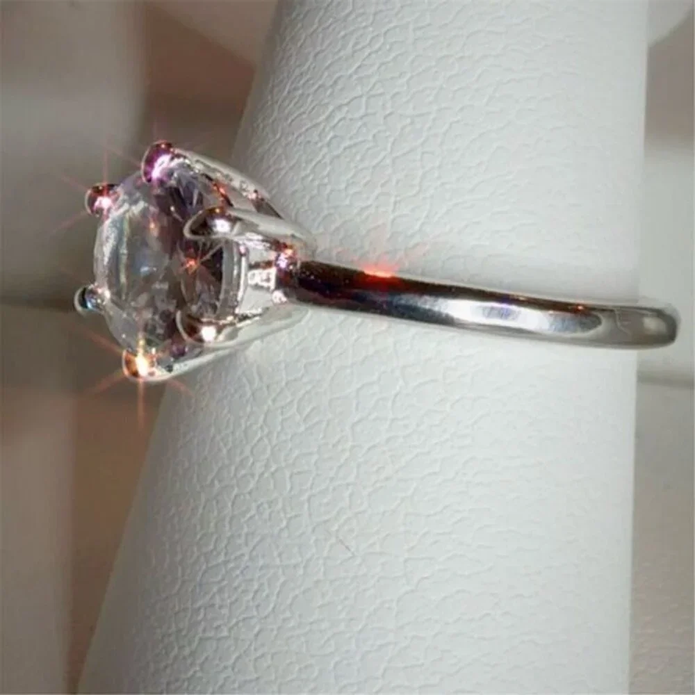 Fashion Jewelry  1 CT CZ Silver Plated Solitaire Engagement Ring Size 6
